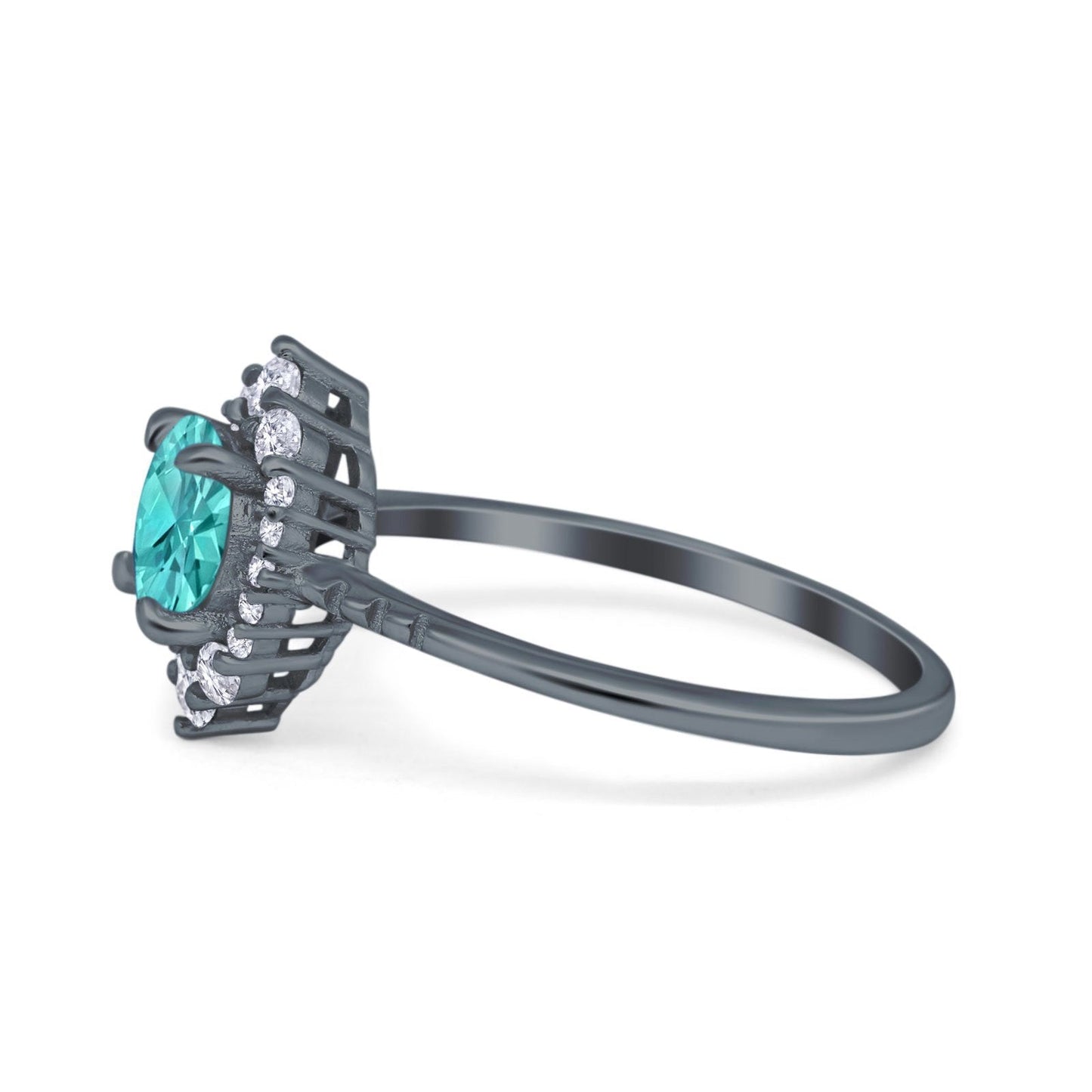 Vintage Round Black Tone, Simulated Paraiba Tourmaline CZ Engagement Ring