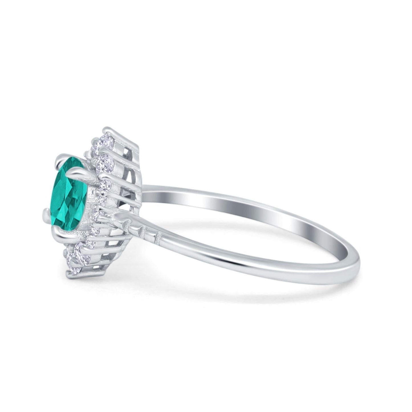 Vintage Halo Round Simulated Paraiba Tourmaline CZ Engagement Ring