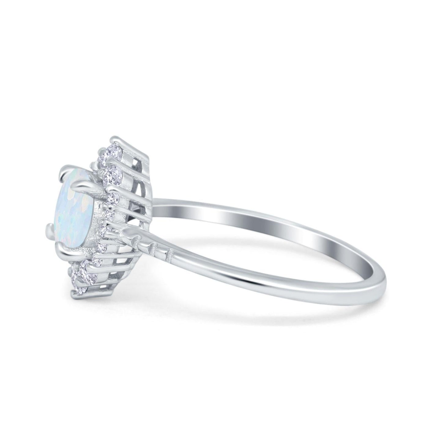 Halo Vintage Round Lab Created White Opal Engagement Ring