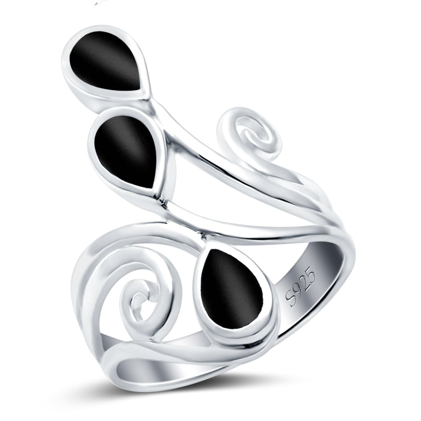 Teardrop Pear Simulated Black Onyx Swirl Spiral Ring