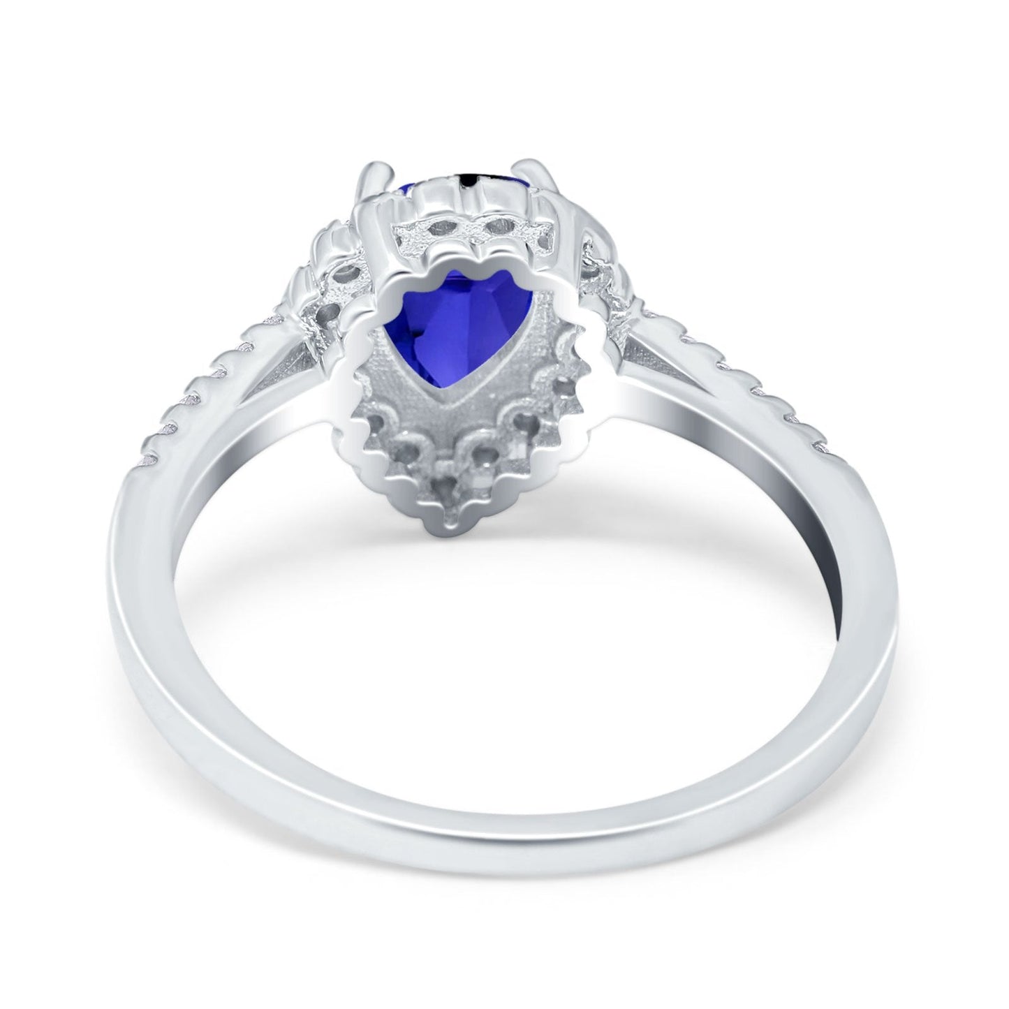 Teardrop Pear Halo Blue Sapphire CZ Engagement Ring