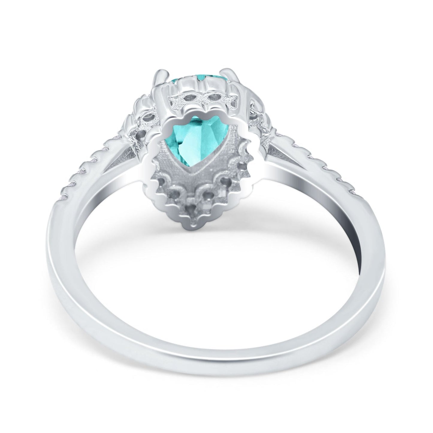 Teardrop Pear Halo Paraiba Tourmaline CZ Engagement Ring