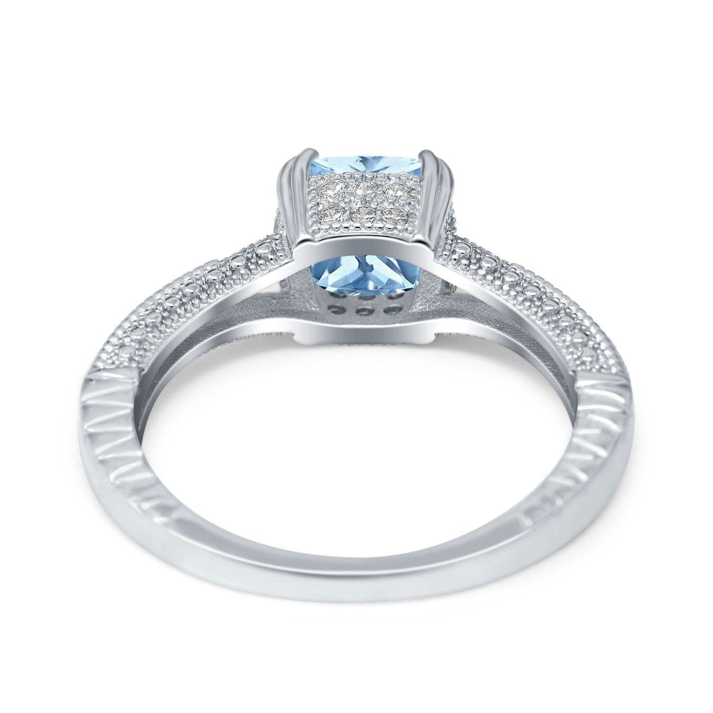 Cushion Cut Art Deco Simulated Aquamarine CZ Engagement Ring