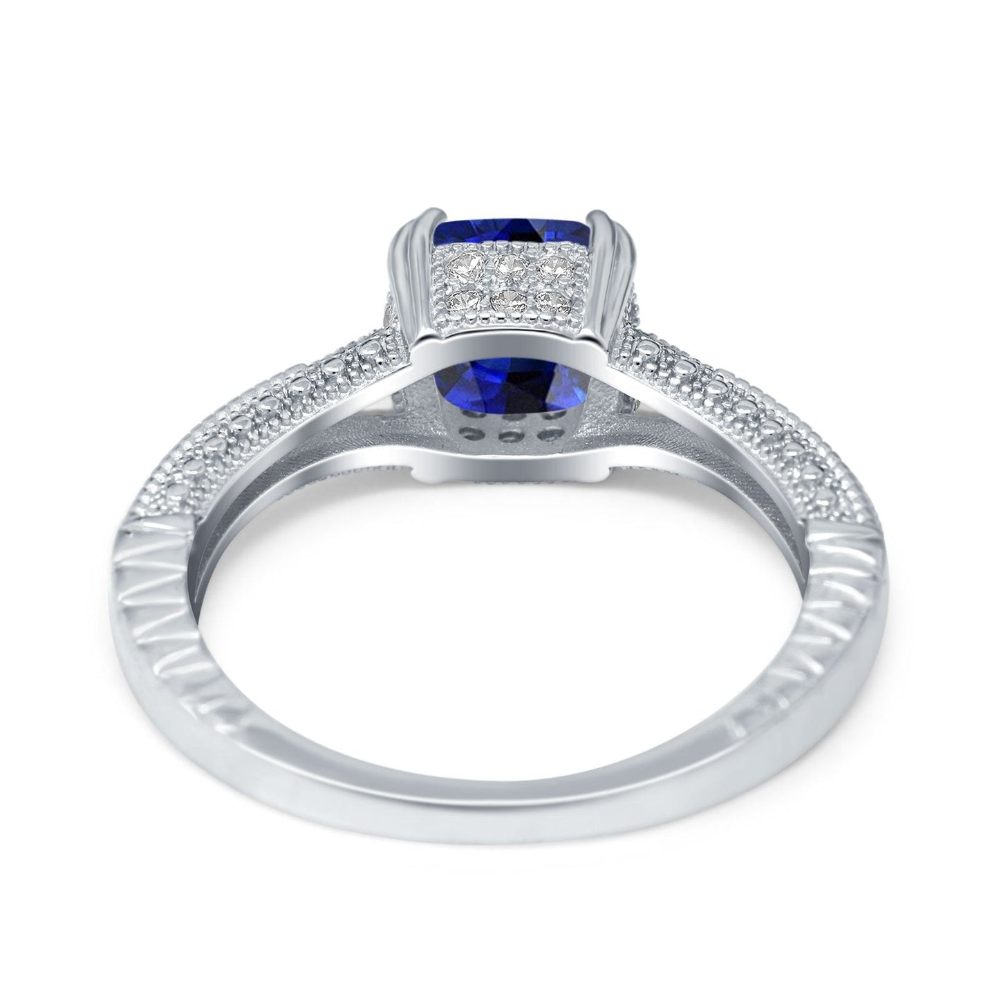 Cushion Cut Art Deco Blue Sapphire CZ Engagement Ring