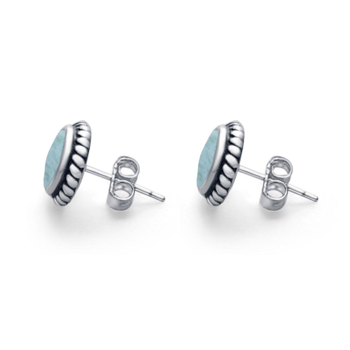 Twisted Rope Design Round Simulated Larimar Stud Post Earrings