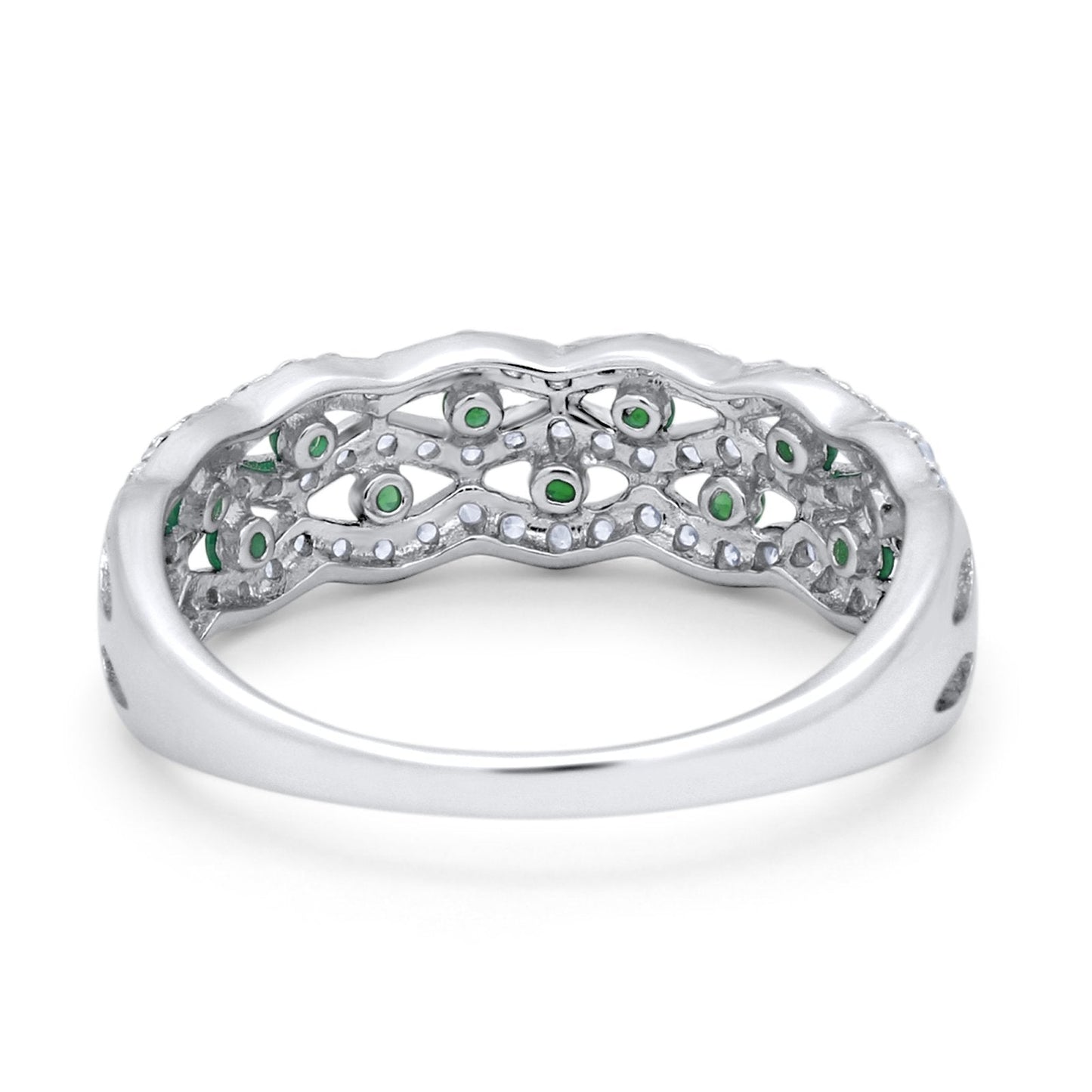 Half Eternity Wedding Ring Round Simulated Green Emerald CZ