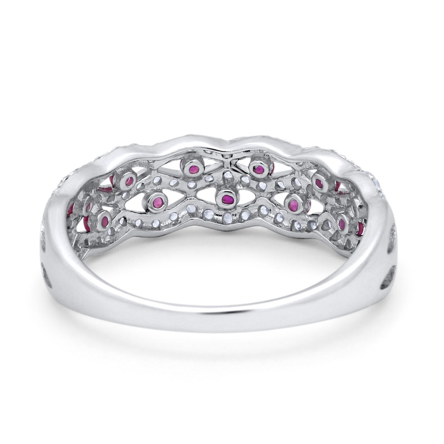 Half Eternity Wedding Ring Round Simulated Ruby CZ