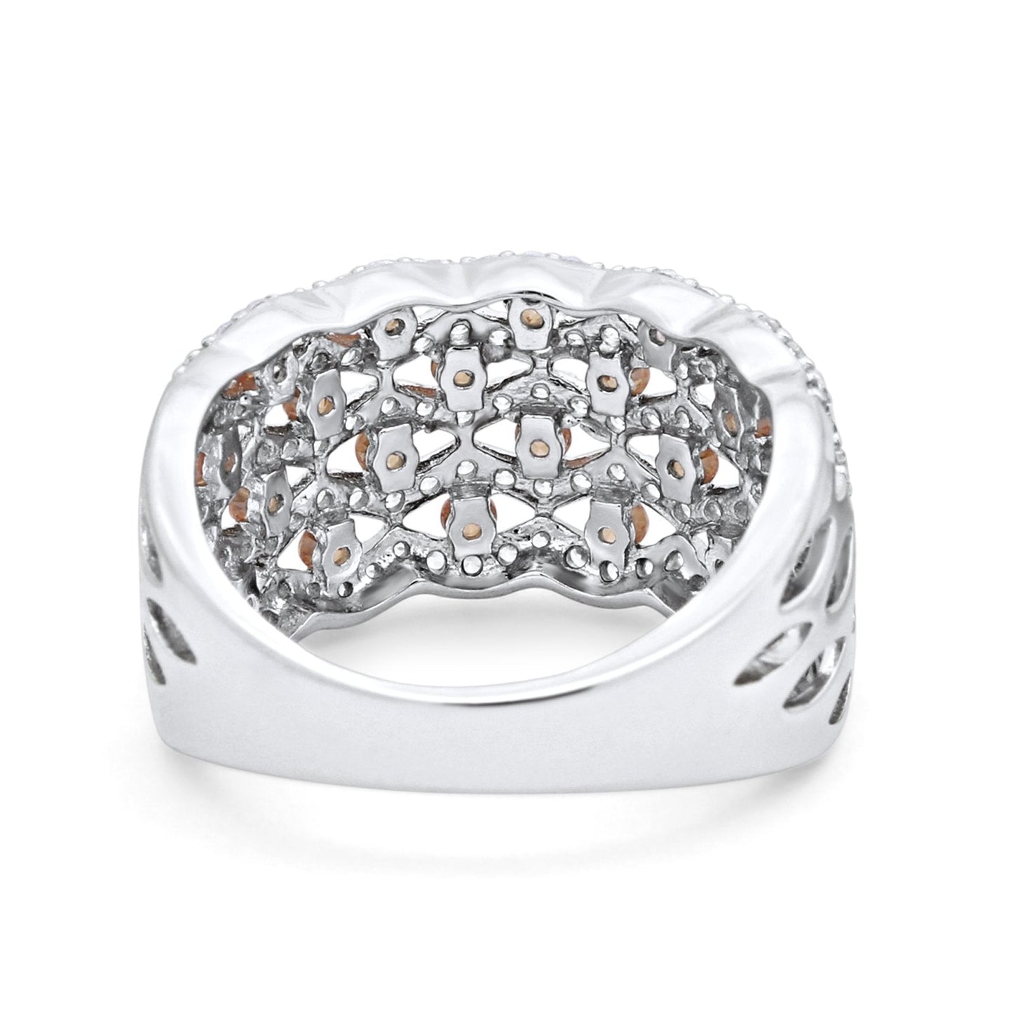 Wide Band Half Eternity Ring Round Simulated Champagne CZ