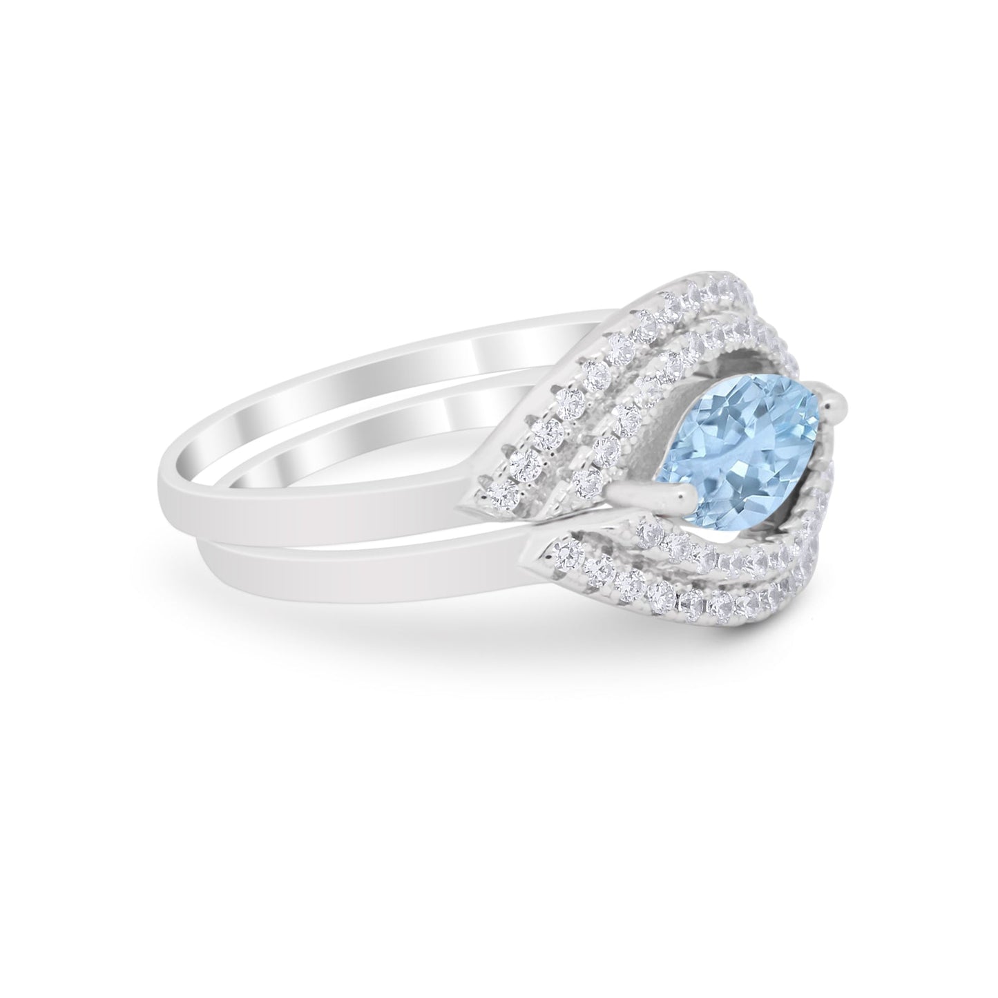 Two Piece Marquise Wedding Engagement Bridal Ring Band Simulated Aquamarine CZ