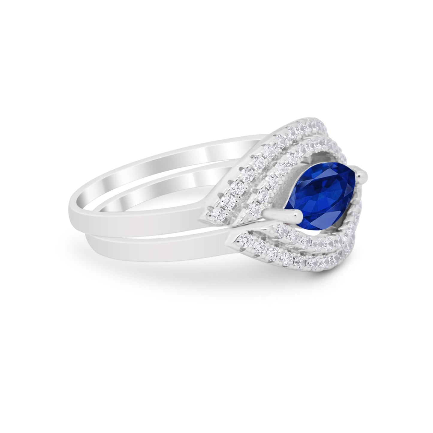 Two Piece Marquise Wedding Engagement Bridal Ring Band Simulated Blue Sapphire CZ