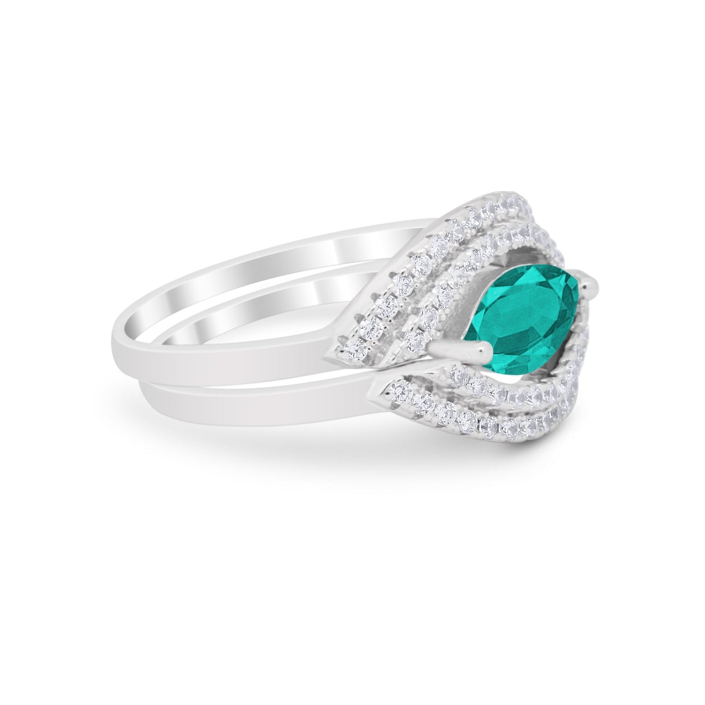 Two Piece Marquise Wedding Engagement Bridal Ring Band Simulated Paraiba Tourmaline CZ