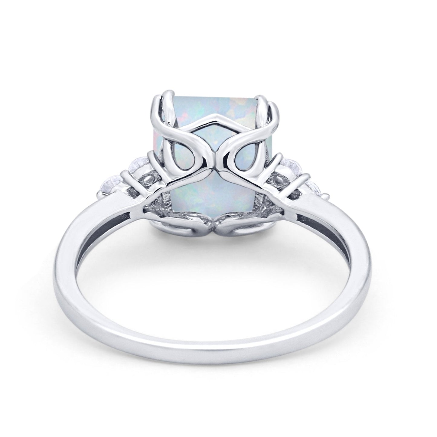 Art Deco Emerald Cut Wedding Ring Lab Created White Opal