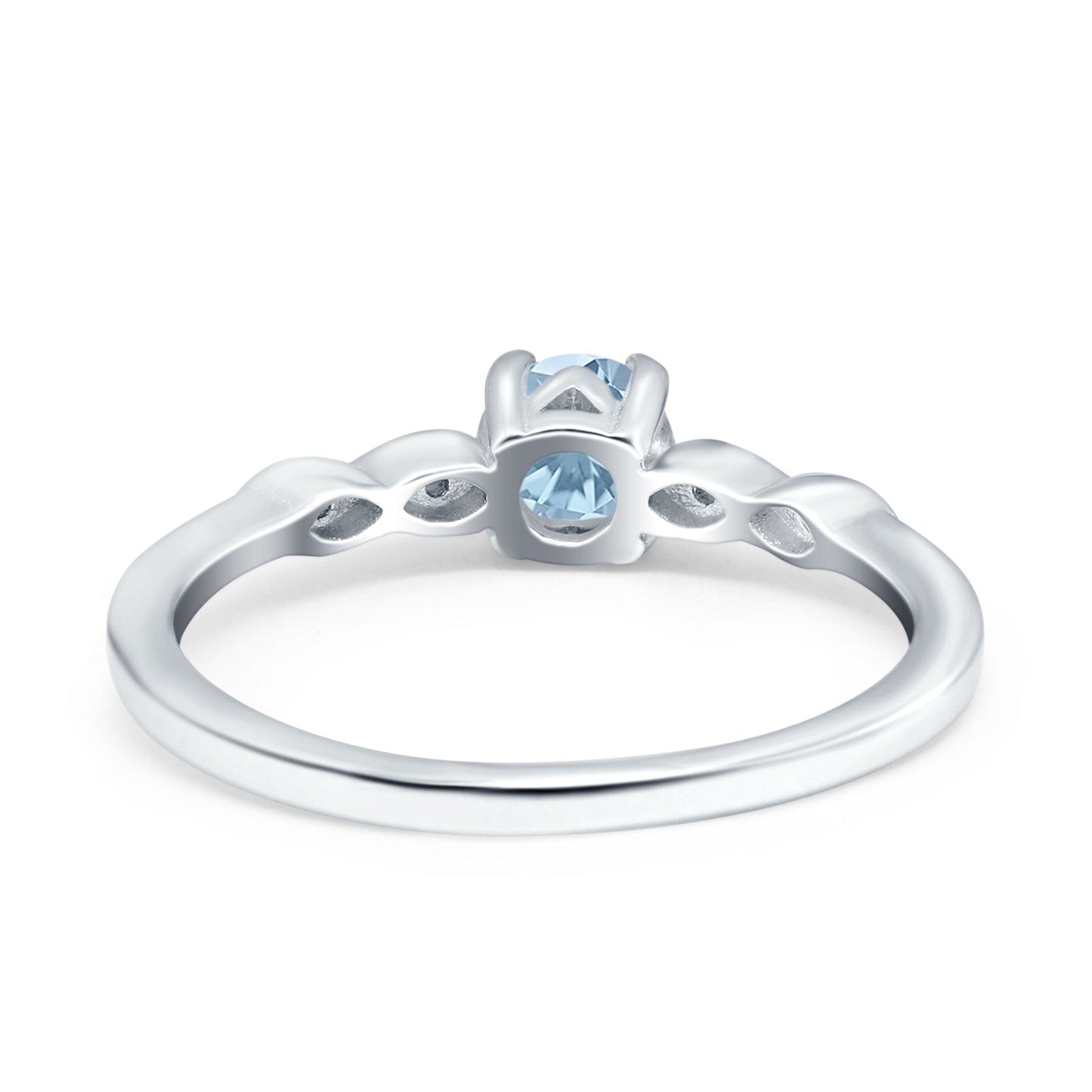 Petite Dainty Wedding Ring Round Simulated Aquamarine CZ