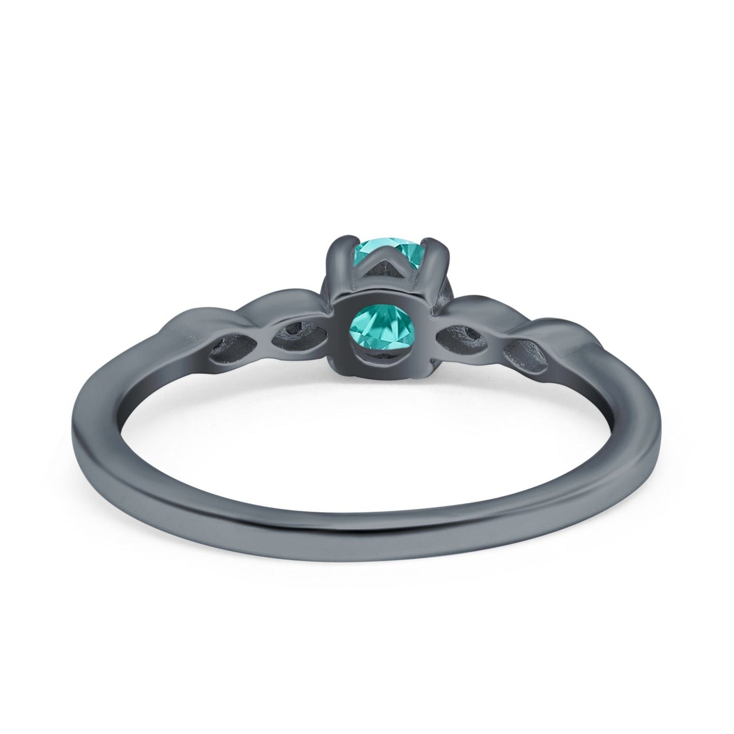 Petite Dainty Wedding Ring Round Black Tone, Simulated Paraiba Tourmaline CZ