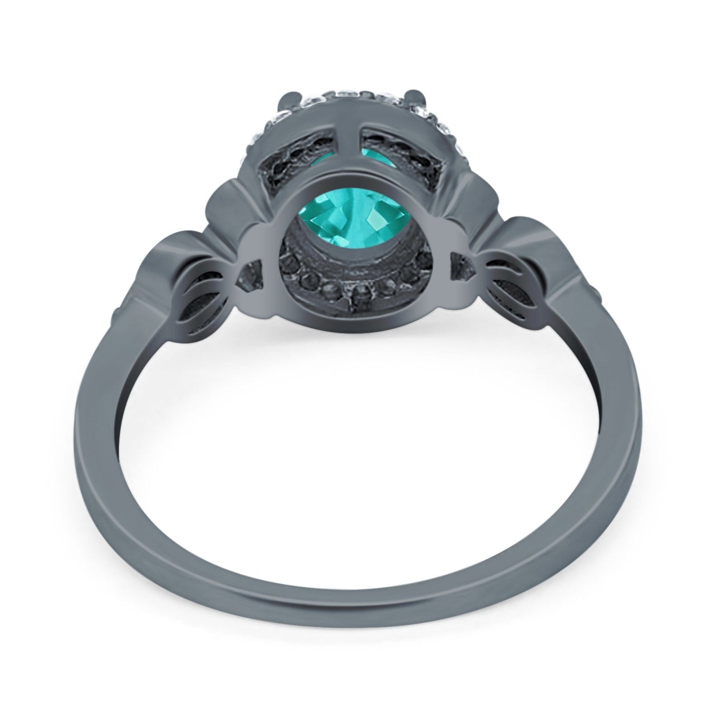 Oval Halo Black Tone, Paraiba Tourmaline CZ Engagement Ring