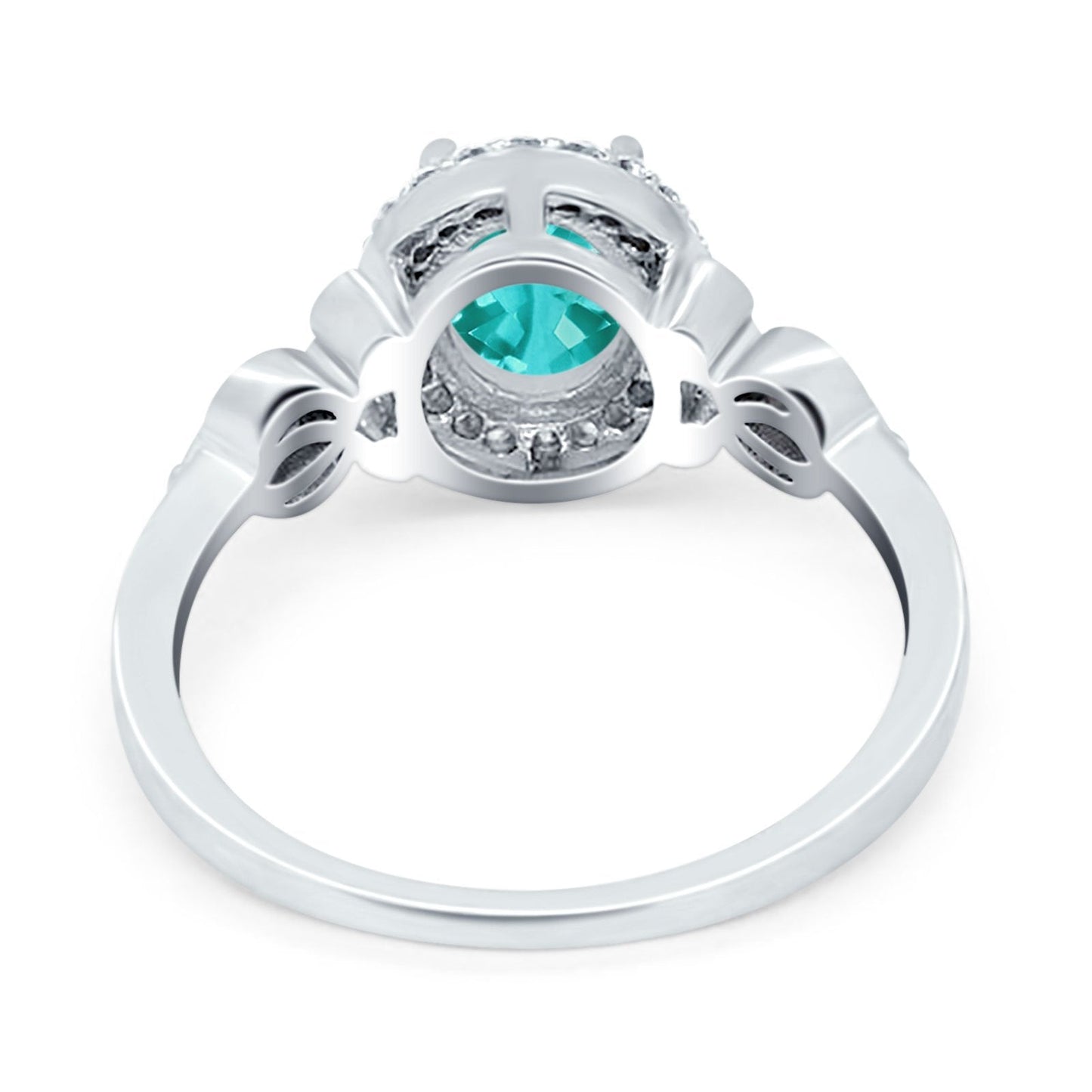 Oval Halo Simulated Paraiba Tourmaline CZ Engagement Ring