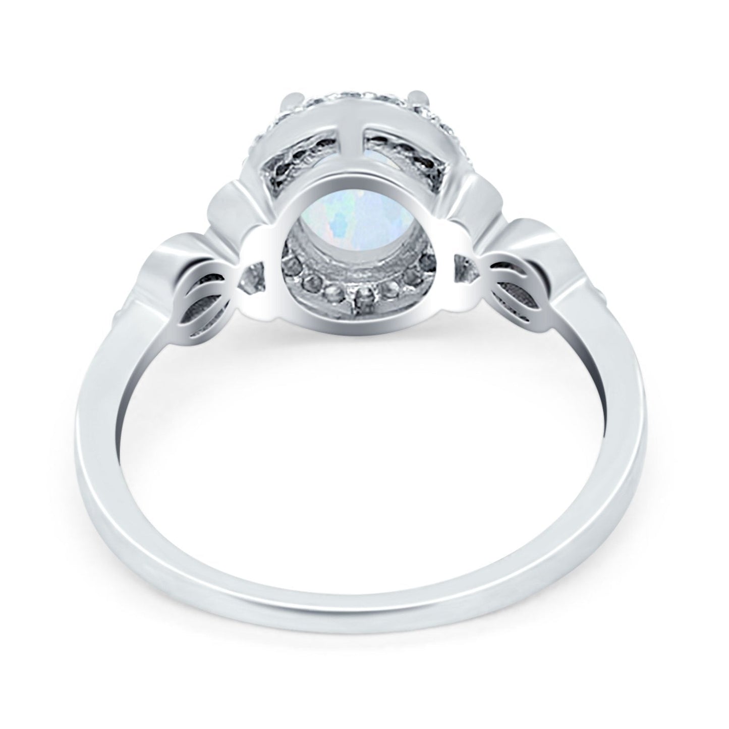 Oval Halo Lab Created White Opal Engagement Ring