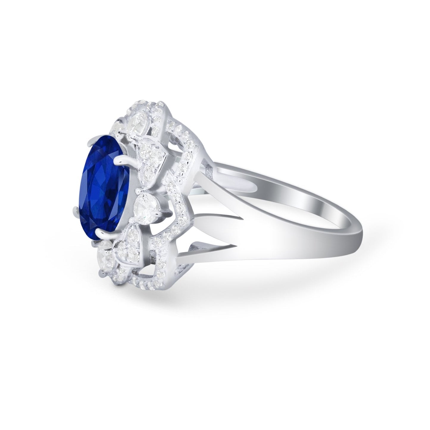 Art Deco Oval Wedding Ring Simulated Blue Sapphire CZ