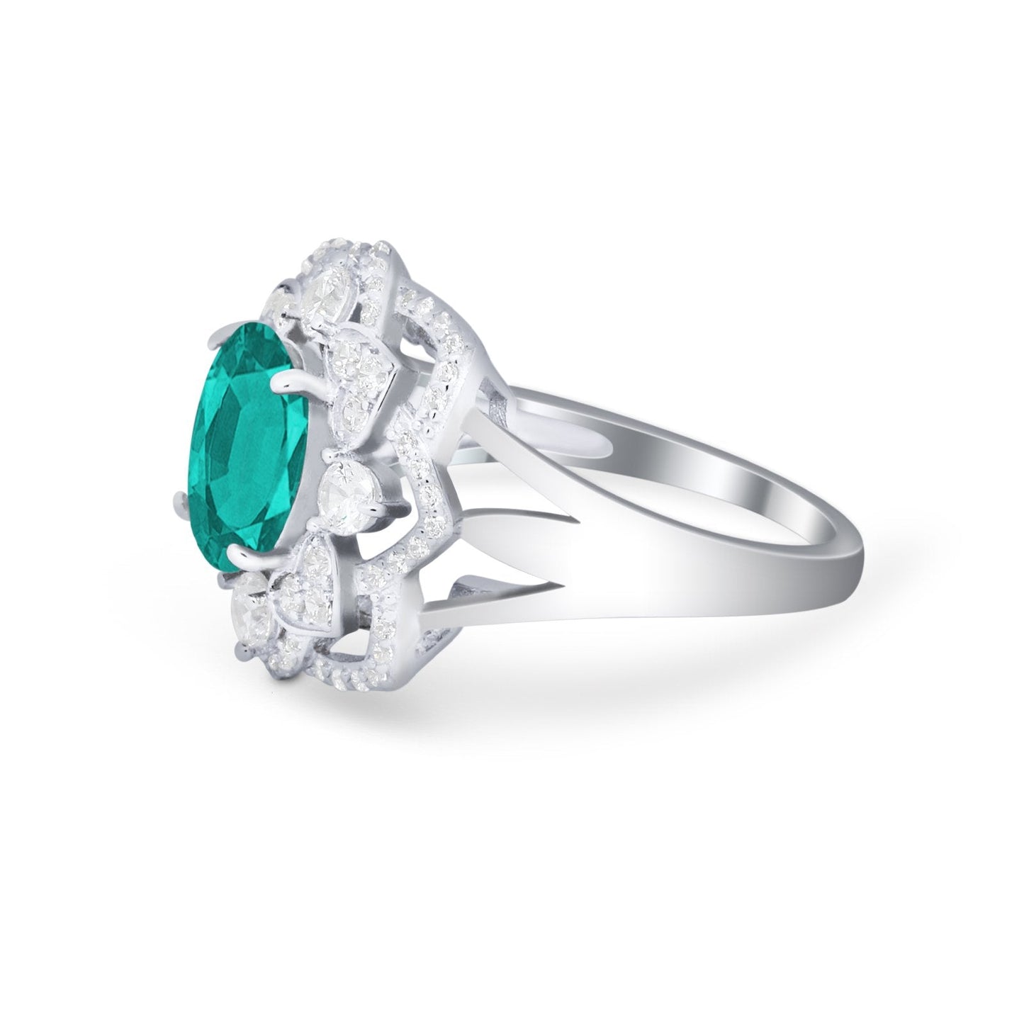 Art Deco Oval Wedding Ring Simulated Paraiba Tourmaline CZ