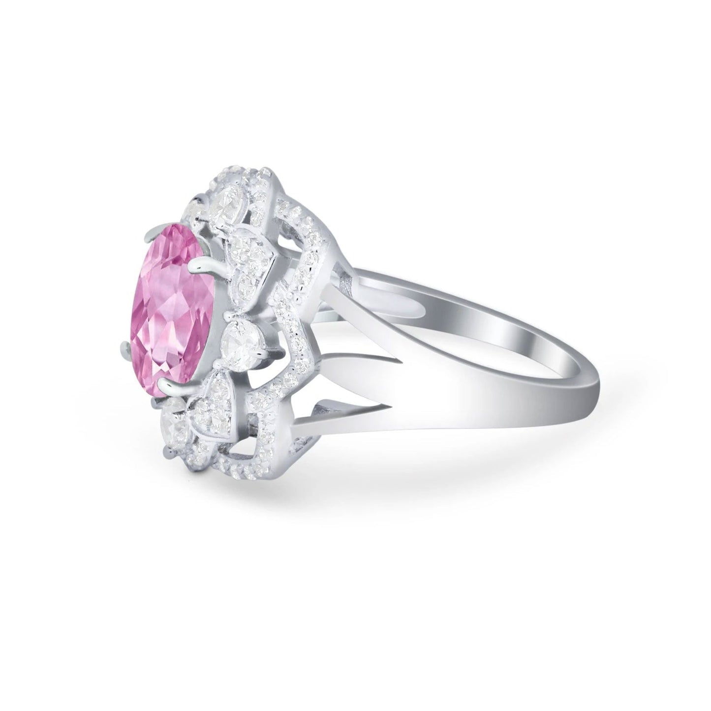 Art Deco Oval Wedding Ring Simulated Pink CZ