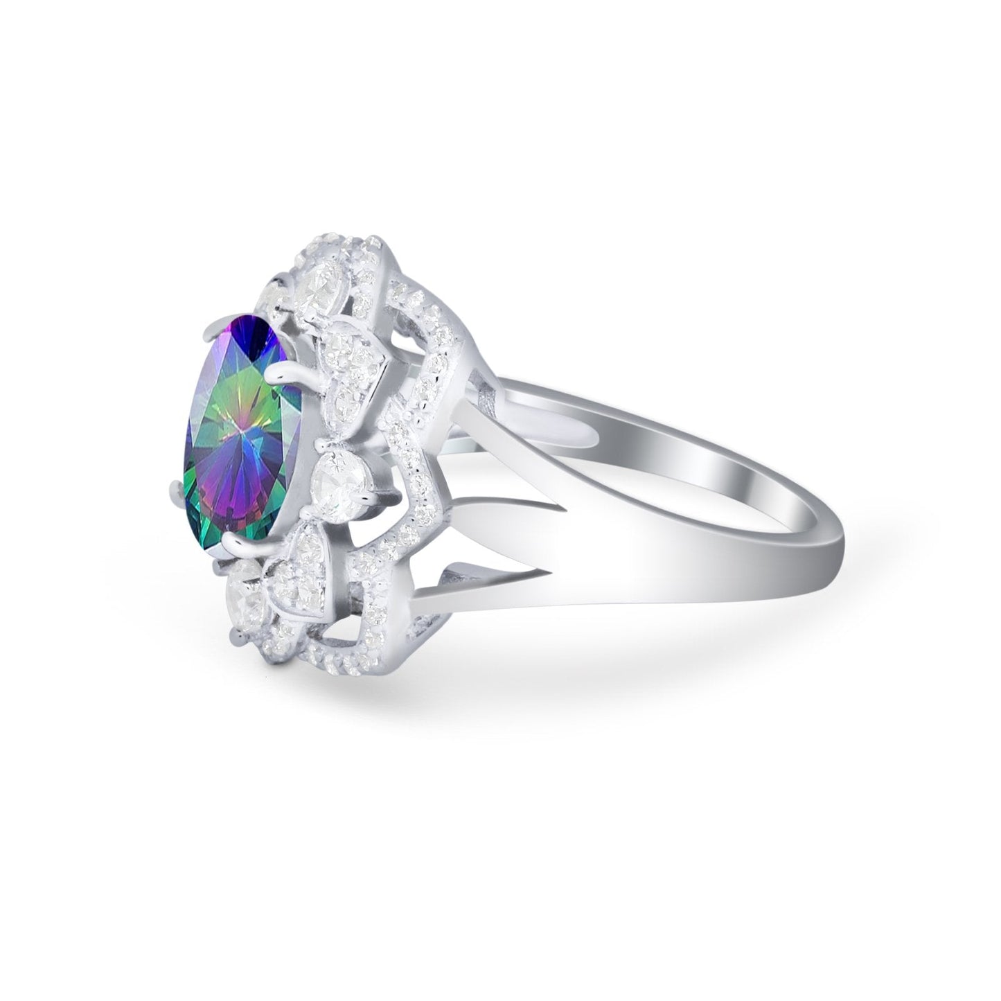 Art Deco Oval Wedding Ring Simulated Rainbow CZ