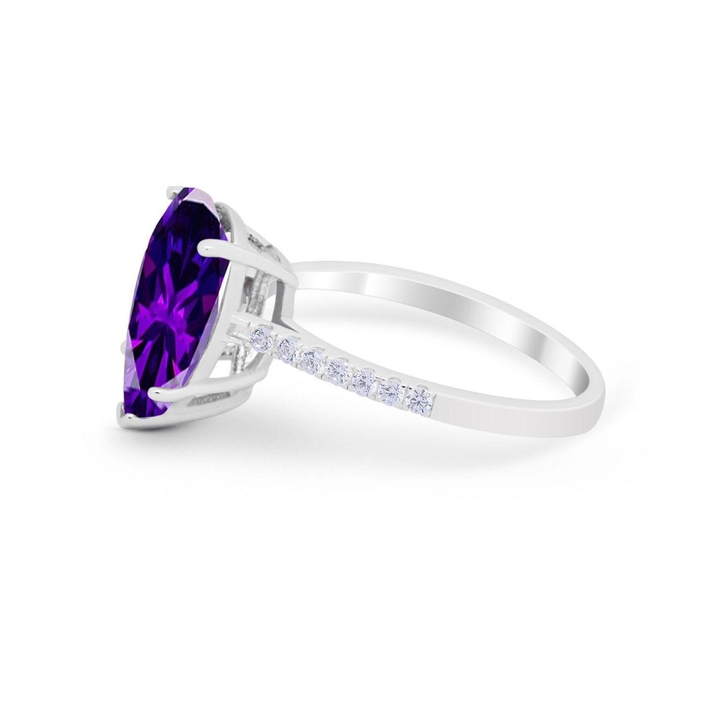 Teardrop Engagement Ring Pear Round Simulated Amethyst CZ