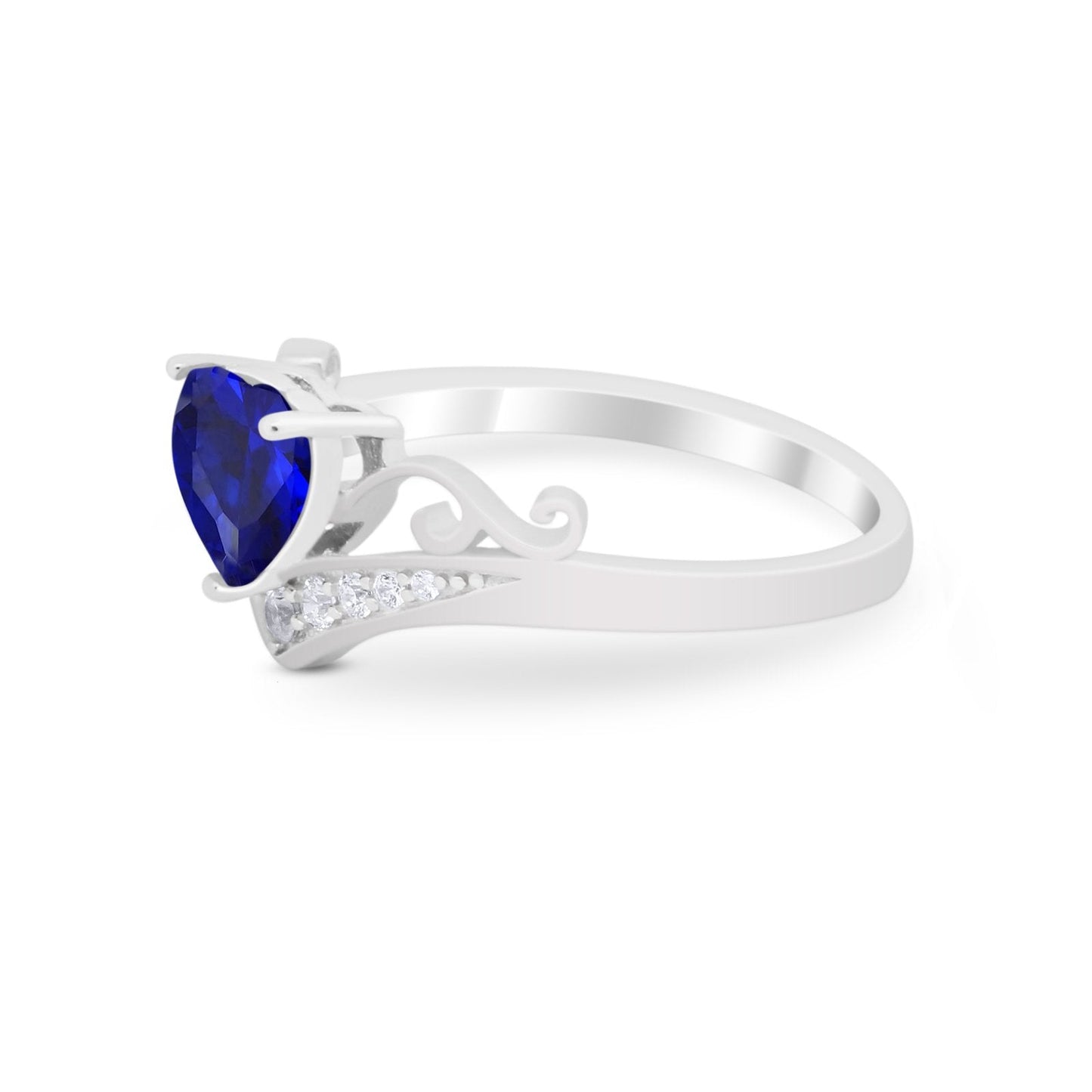 Heart Filigree Thumb Ring Round Simulated Blue Sapphire CZ