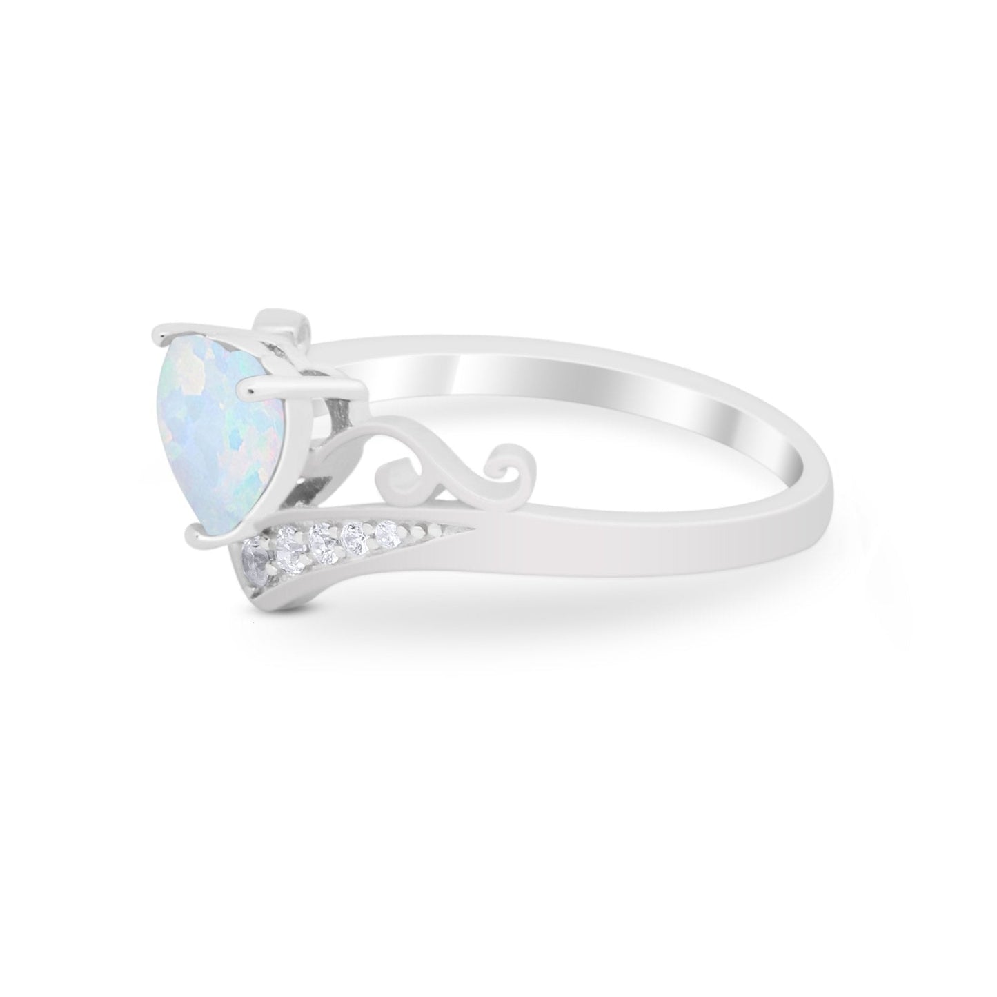 Heart Filigree Thumb Ring Round Lab Created White Opal