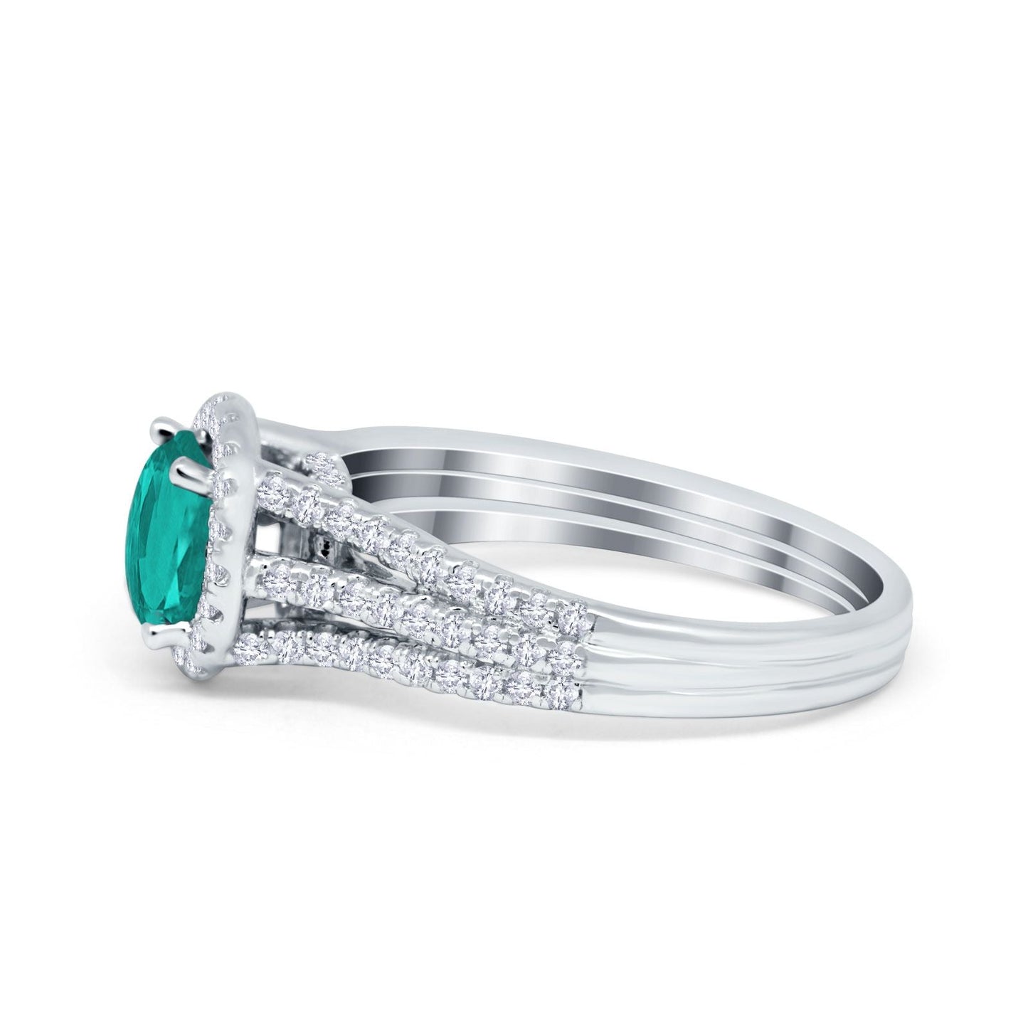 Halo Accent Dazzling Simulated Paraiba Tourmaline CZ Engagement Ring