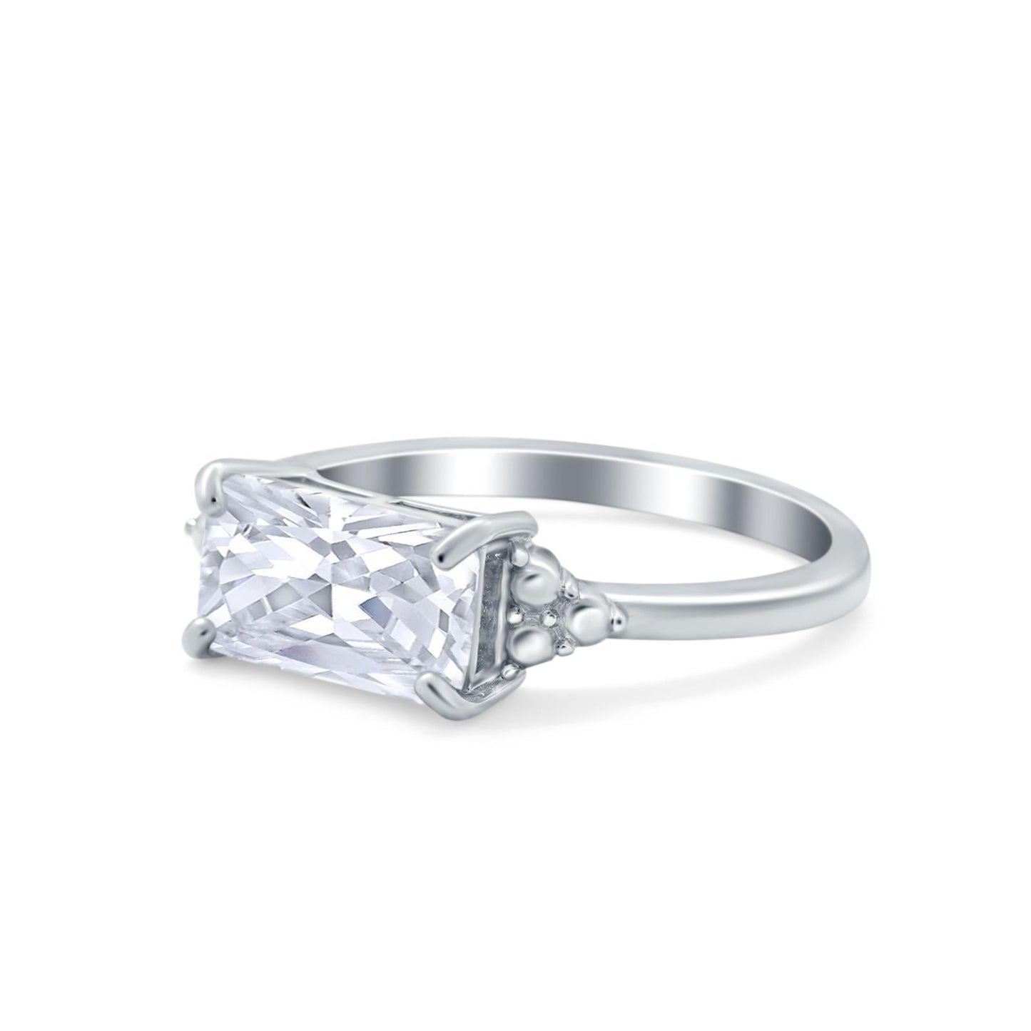 Emerald Cut Sideways Simulated Cubic Zirconia Ring