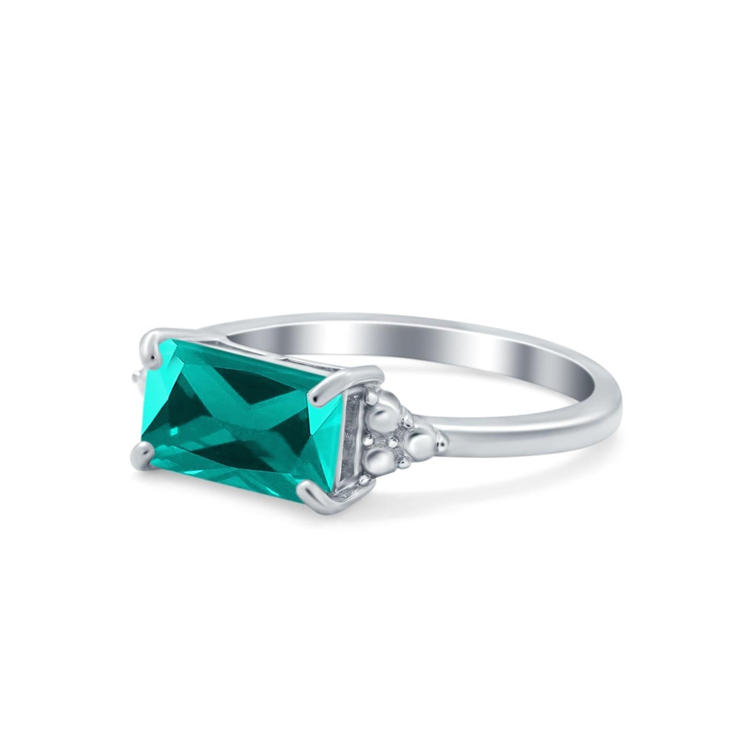 Emerald Cut Sideways Simulated Paraiba Tourmaline CZ Ring