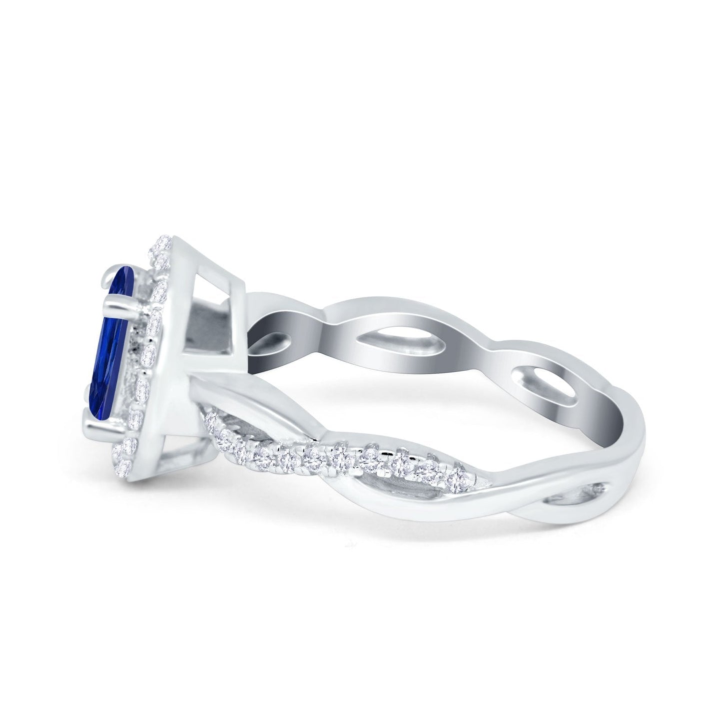 Halo Infinity Shank Engagement Ring Simulated Blue Sapphire CZ