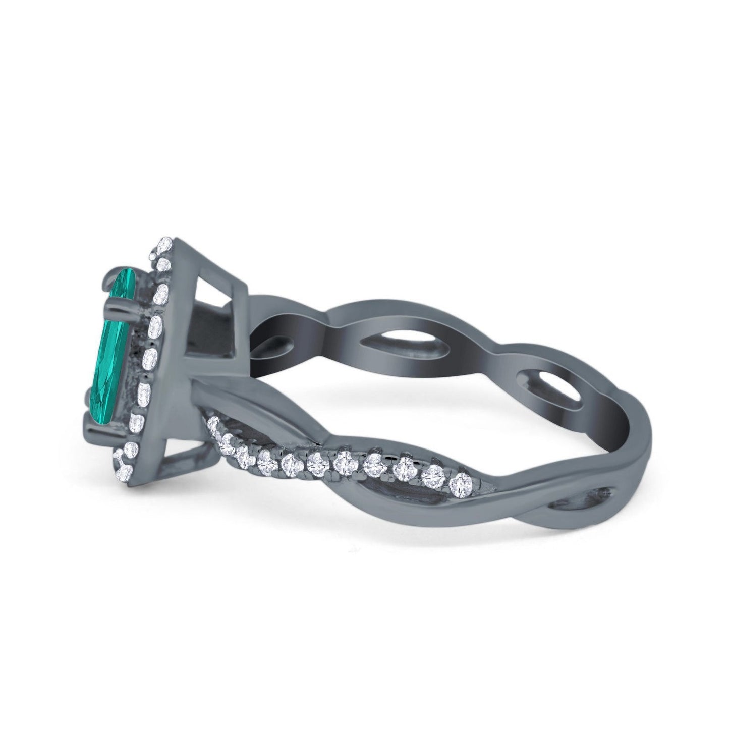 Halo Infinity Shank Engagement Ring Black Tone, Simulated Paraiba Tourmaline CZ