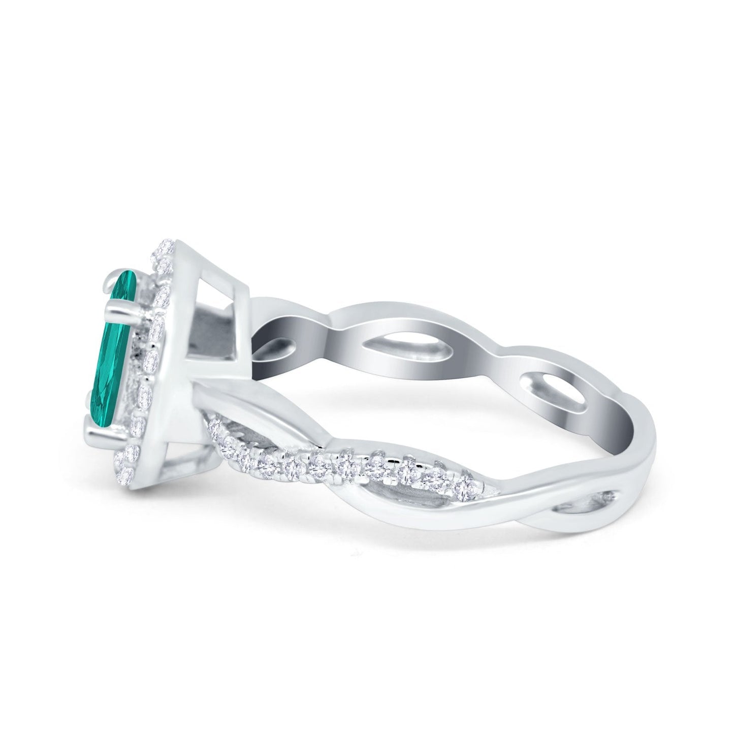 Halo Infinity Shank Engagement Ring Simulated Paraiba Tourmaline CZ