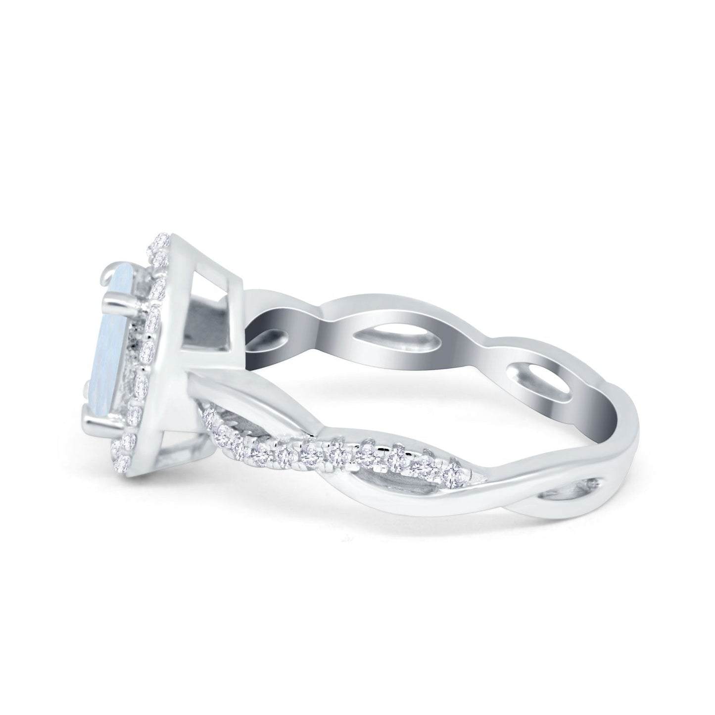 Halo Infinity Shank Engagement Ring Lab Created White Opal