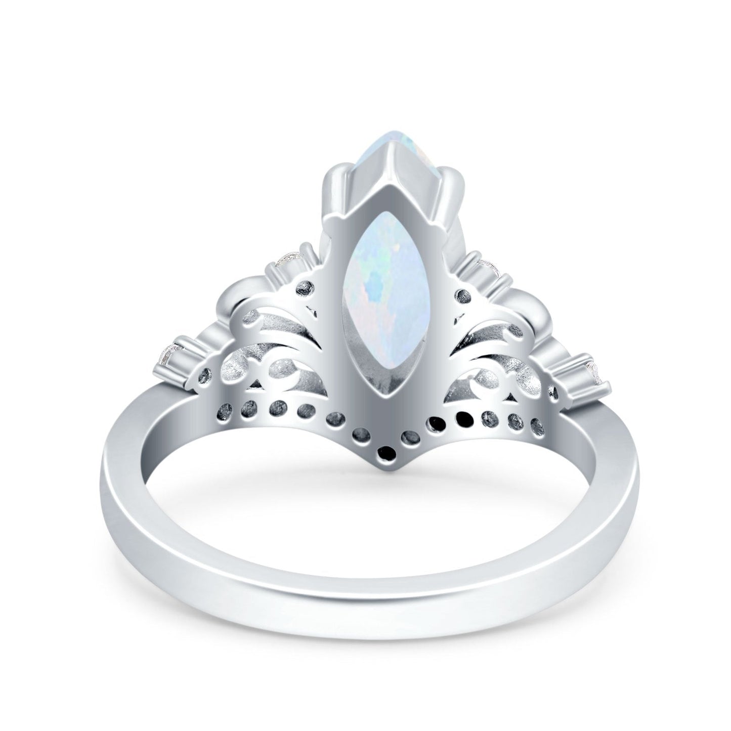 Marquise Art Deco Lab Created White Opal Wedding Bridal Ring