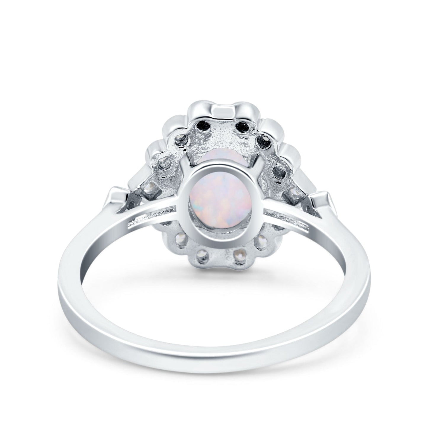 Halo Art Deco Wedding Ring Lab Created White Opal Oval Simulated CZ