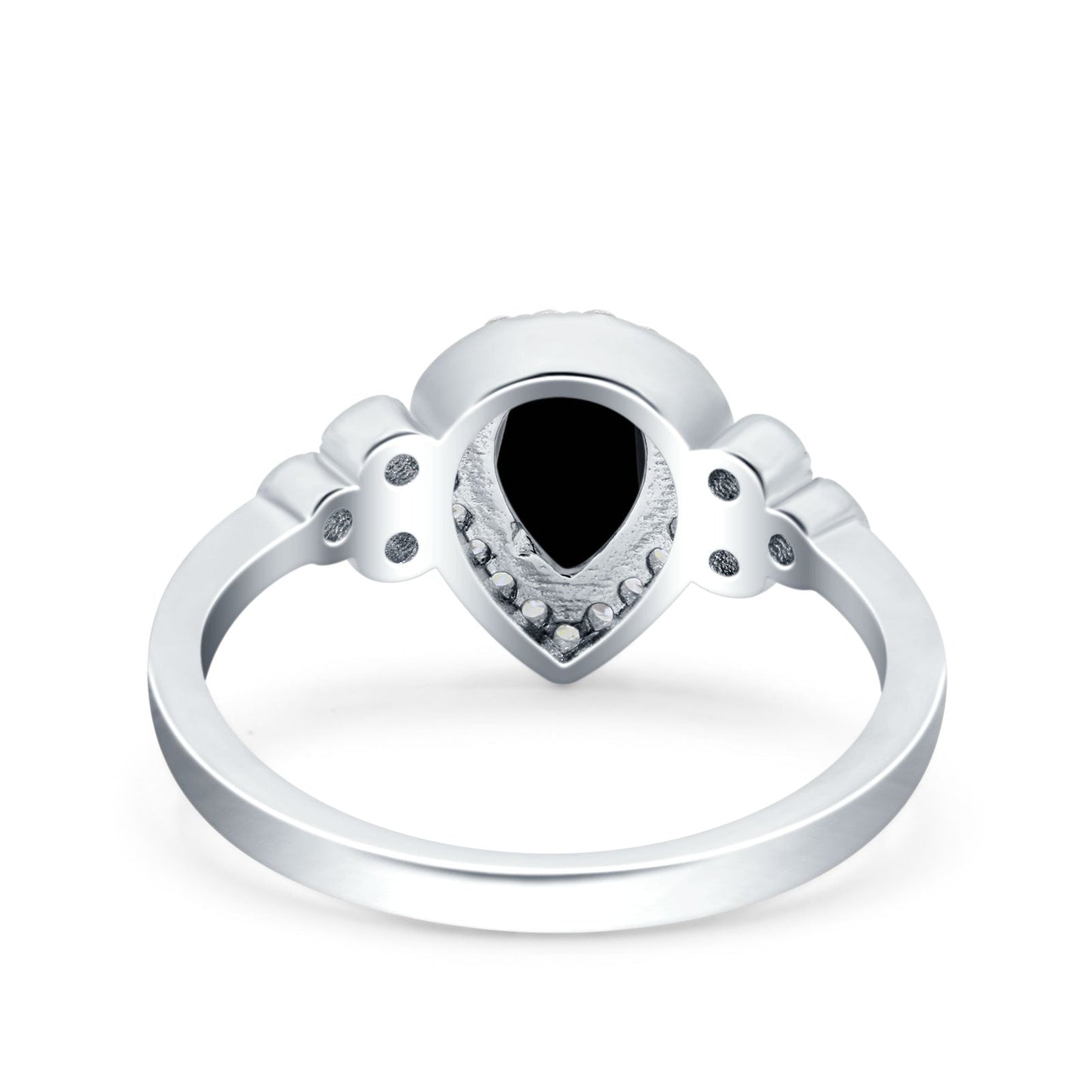 Halo Pear Engagement Ring Black CZ