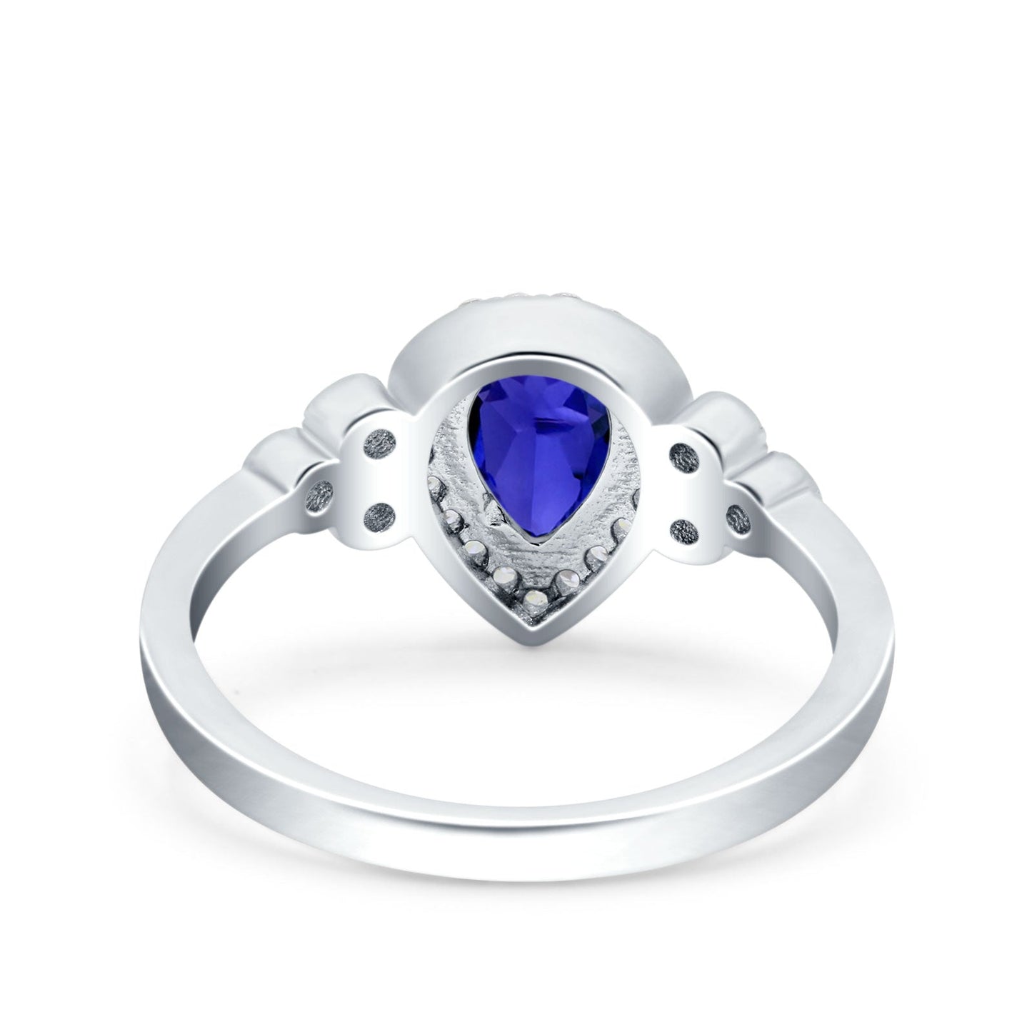 Halo Pear Blue Sapphire CZ Engagement Ring