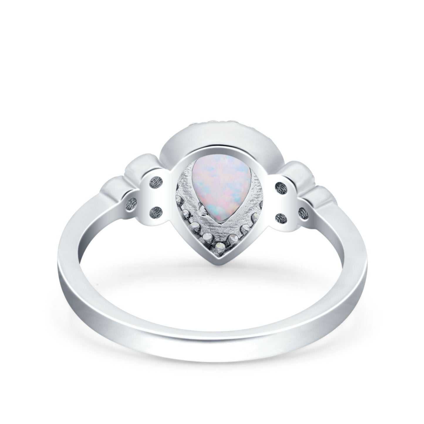 Halo Pear Lab Created White Opal Wedding Ring