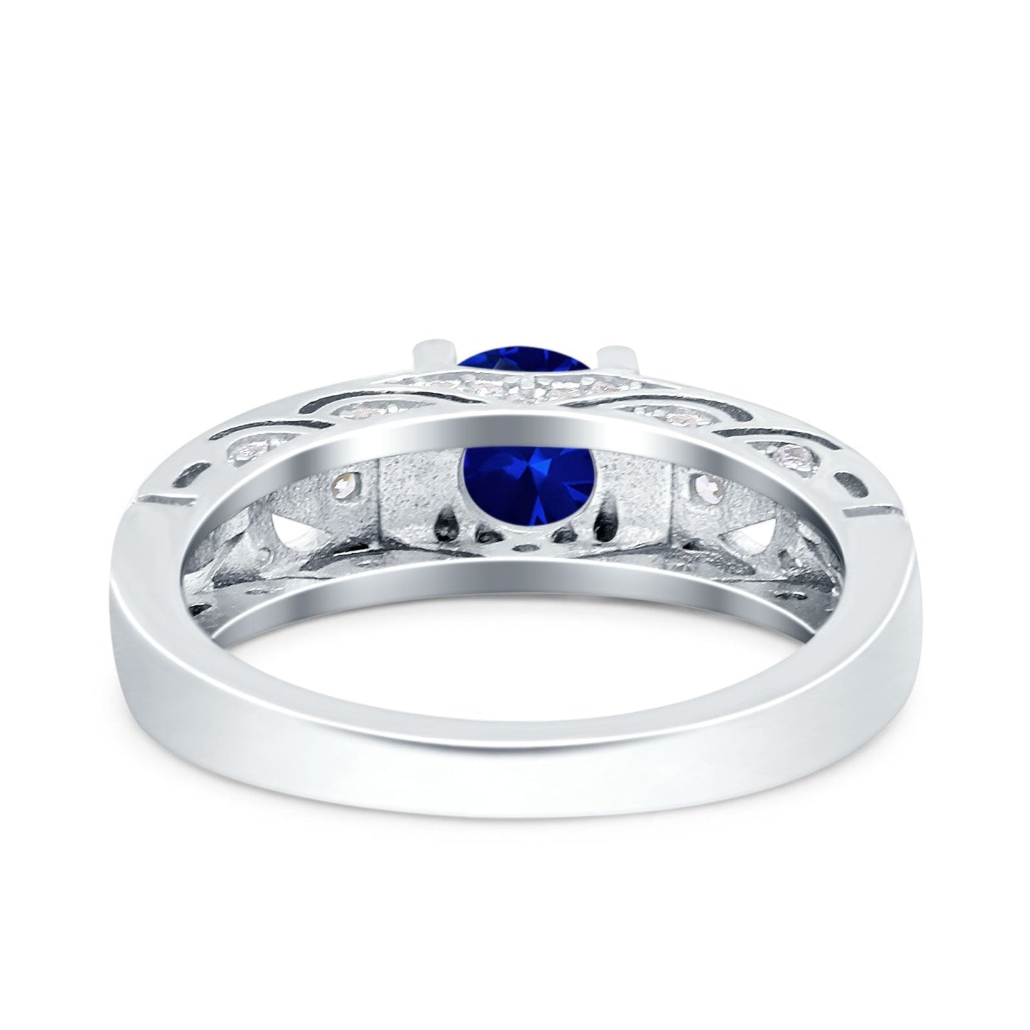 Art Deco Wedding Bridal Ring Band Round Simulated Blue Sapphire CZ