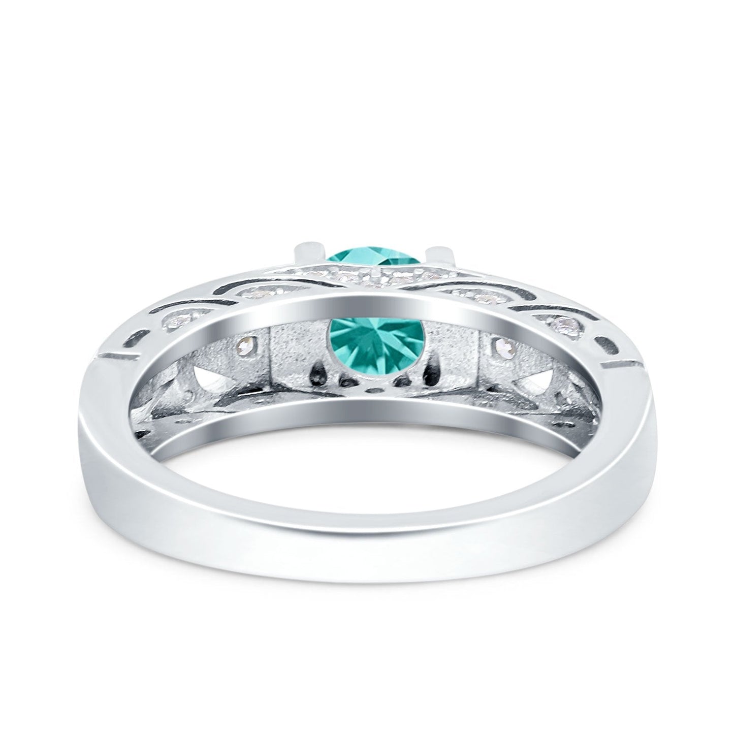 Art Deco Wedding Bridal Ring Band Round Simulated Paraiba Tourmaline CZ