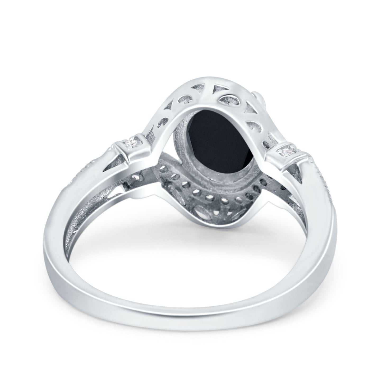 Oval Art Deco Wedding Ring Accent Vintage Simulated Black CZ