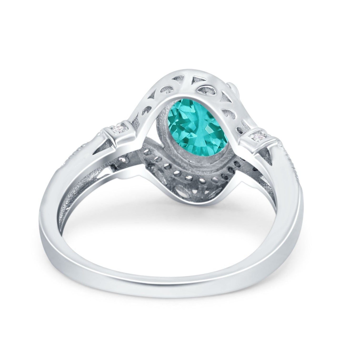 Oval Art Deco Wedding Ring Accent Vintage Simulated Paraiba Tourmaline CZ