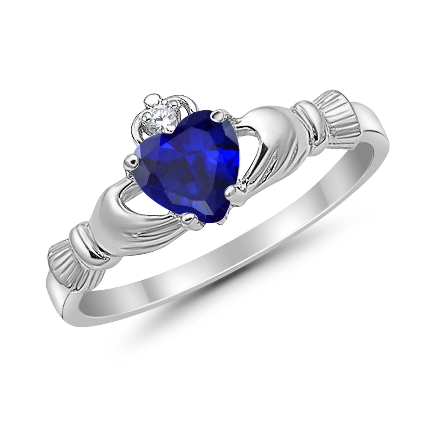 Heart Shape Simulated Blue Sapphire CZ Claddagh Wedding Ring