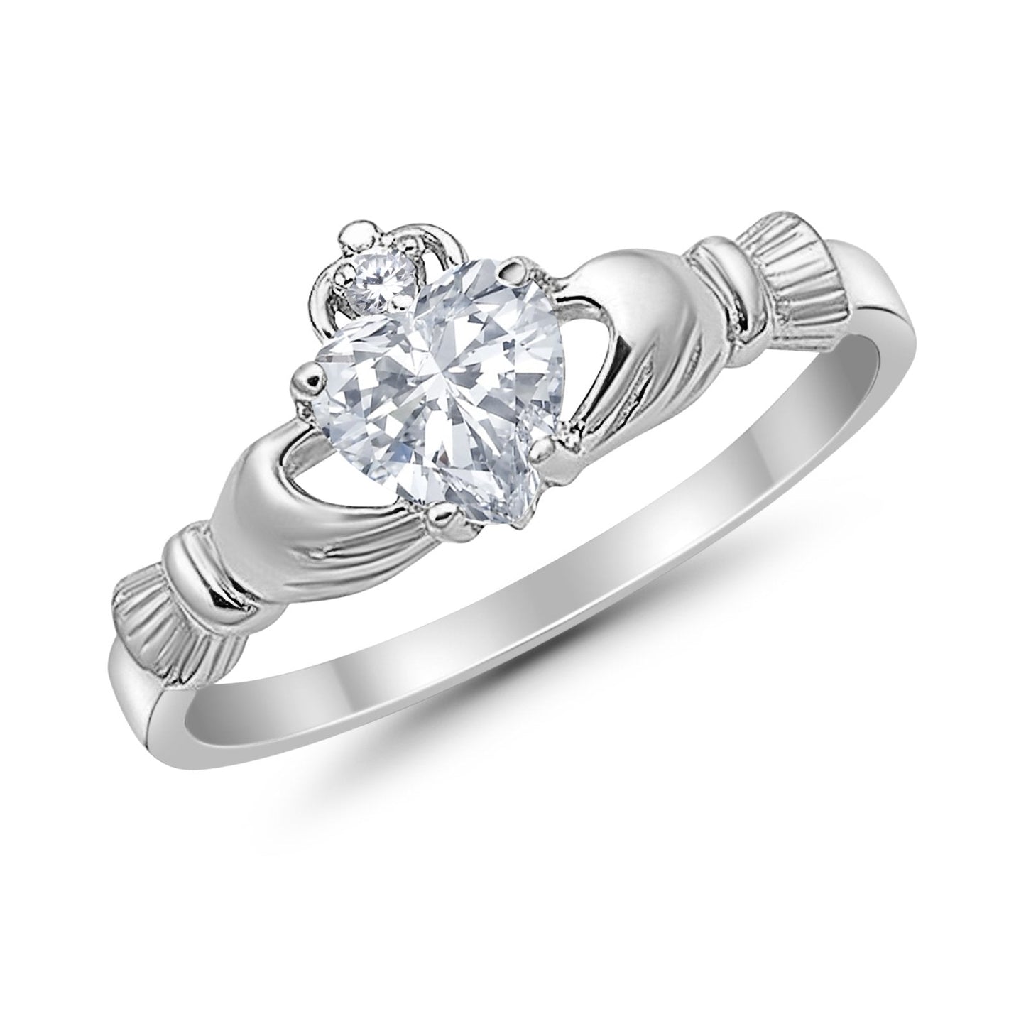 Heart Shape Simulated Cubic Zirconia Claddagh Wedding Ring