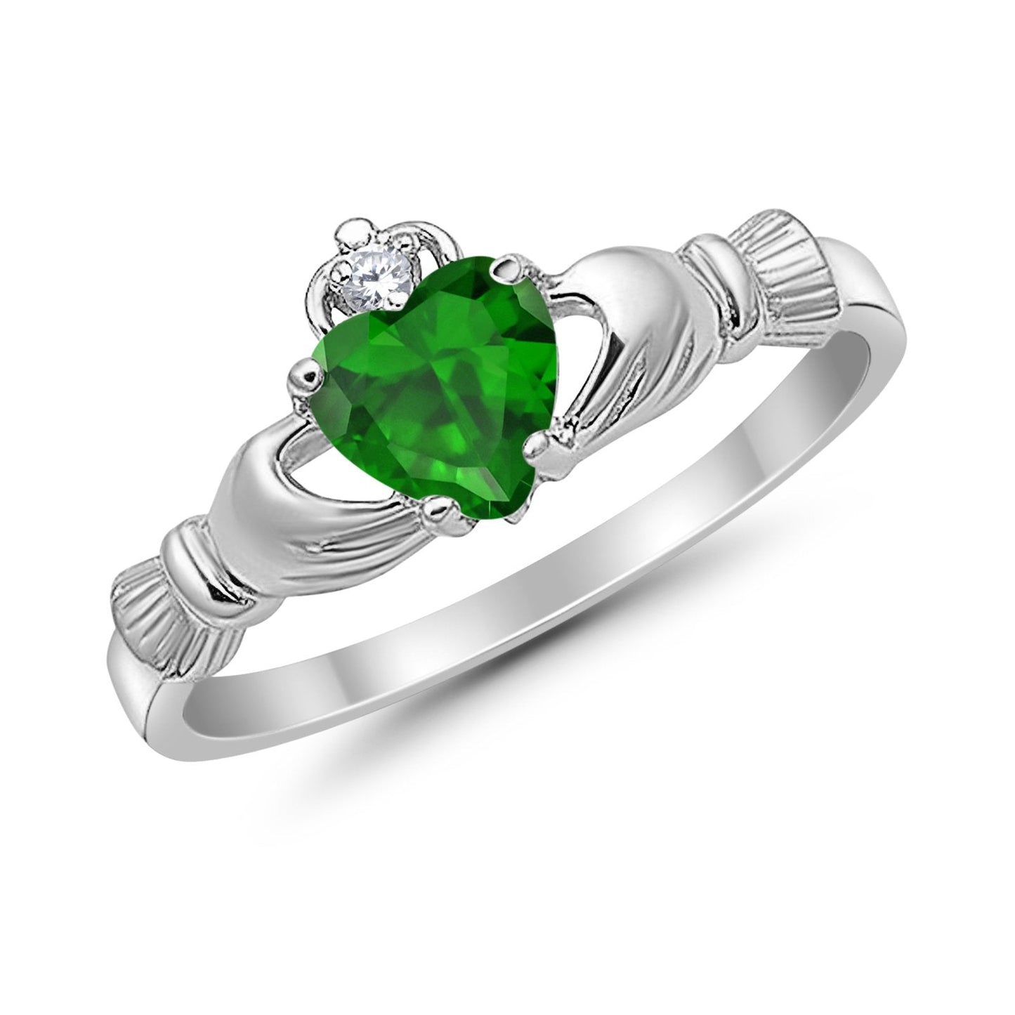 Heart Shape Simulated Green Emerald CZ Claddagh Wedding Ring