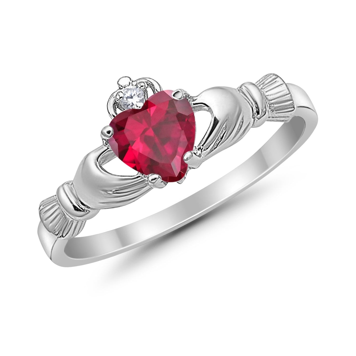 Heart Shape Simulated Ruby CZ Claddagh Wedding Ring