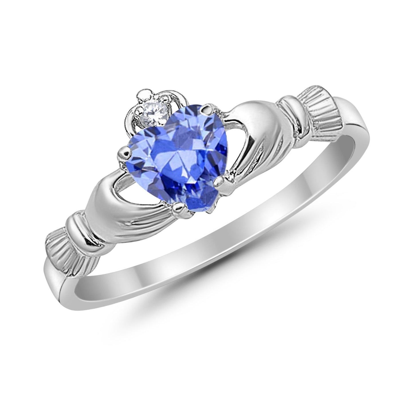 Heart Shape Simulated Tanzanite CZ Claddagh Wedding Ring