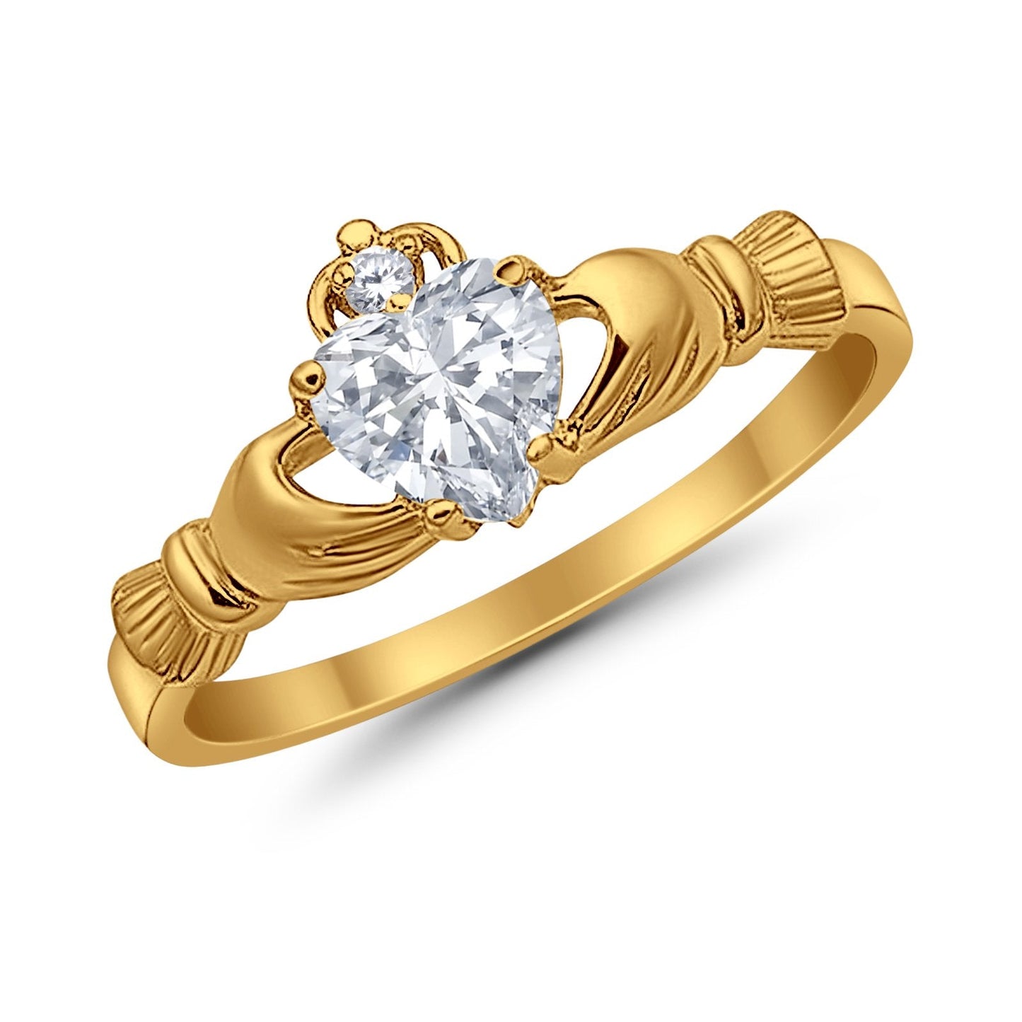 Heart Shape Yellow Tone, Simulated Cubic Zirconia Claddagh Wedding Ring